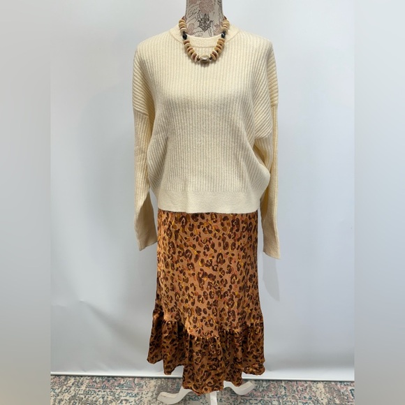 FORGOTTEN GRACE Brown Cheetah print ruffle hem midi skirt size L - Picture 2 of 11